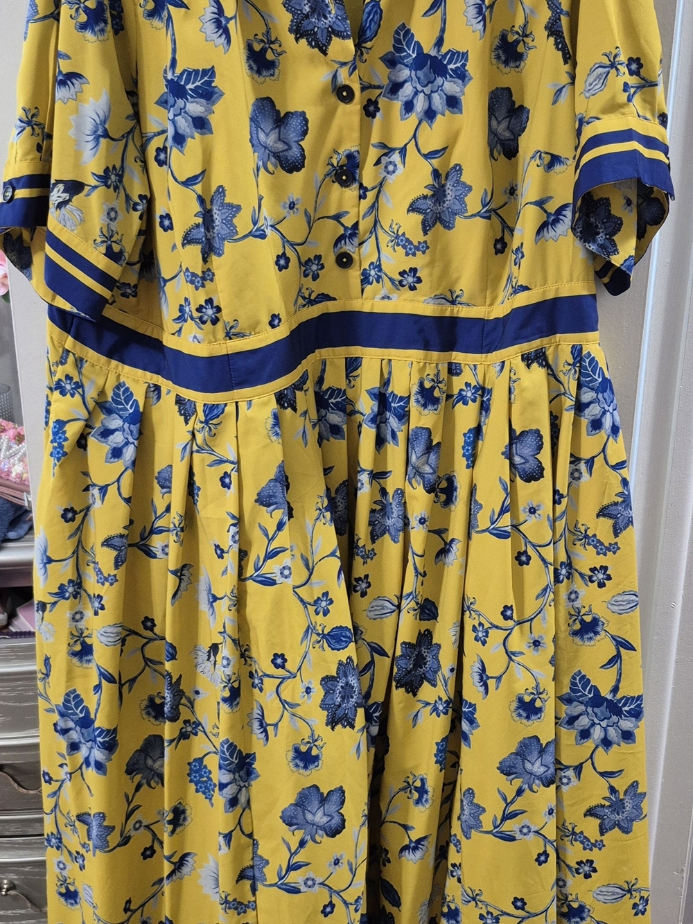 eshakti Yellow Maxi Dress with Blue Floral Print